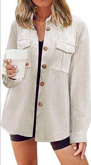 Street-Wave Women Corduroy Shirt Jacket With Double Chest Pockets For Versatile Chic Everyday Wear