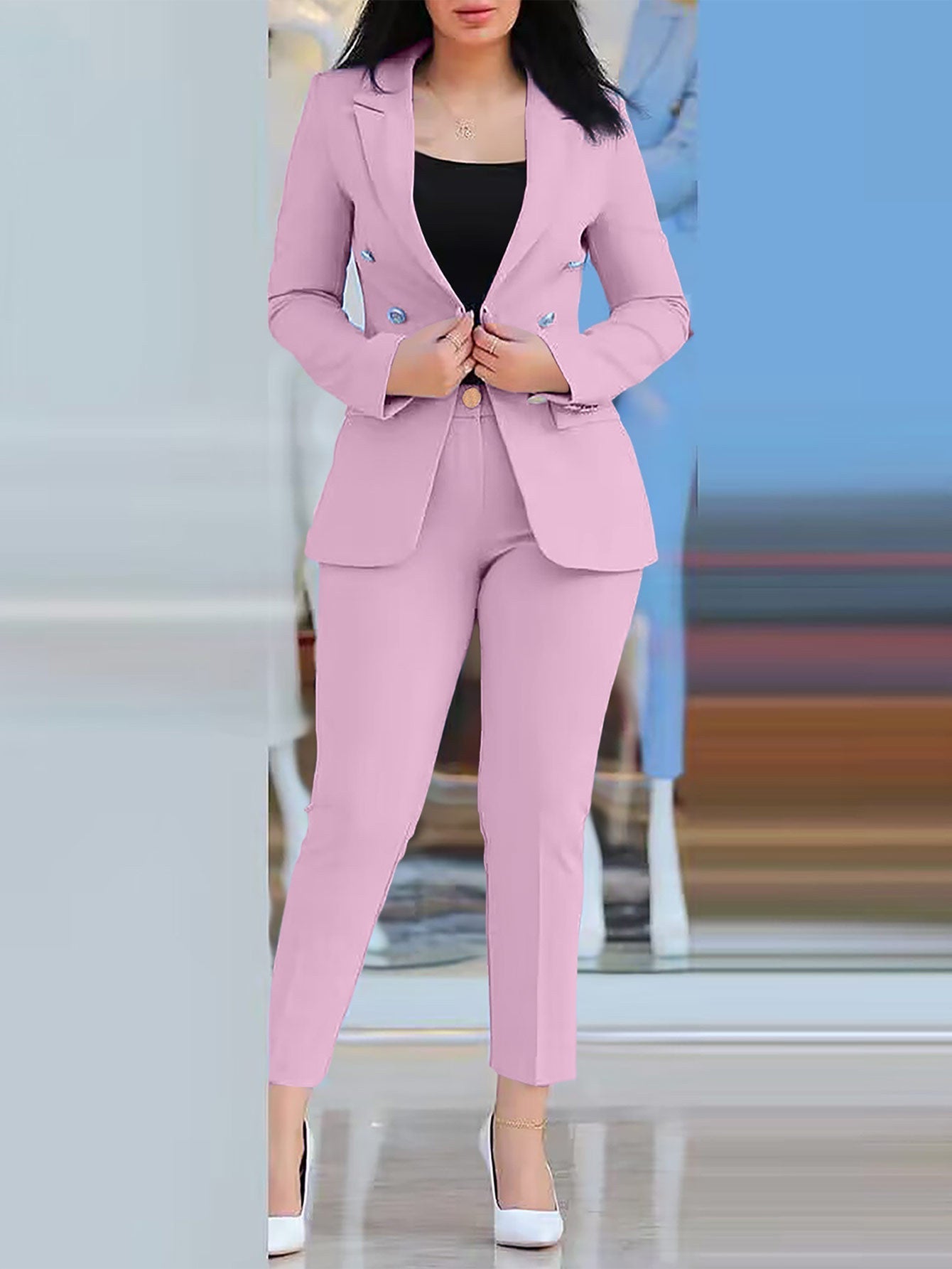 Street-wave Women Elegant Suit Set With Tailored Blazer And Slim Trousers For Office Confidence