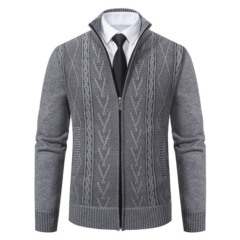 Street-Wave Men's Zipper Cardigan With Elegant Cable Knit Pattern For Versatile Formal And Casual Wear