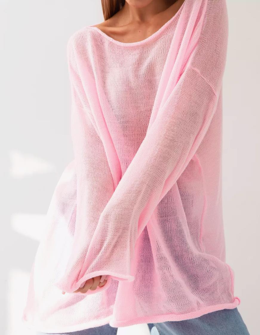 Street-wave Women Oversized Knit Sweater With Sheer Mesh Airy Wide Cut Pullover For Effortless Casual Looks
