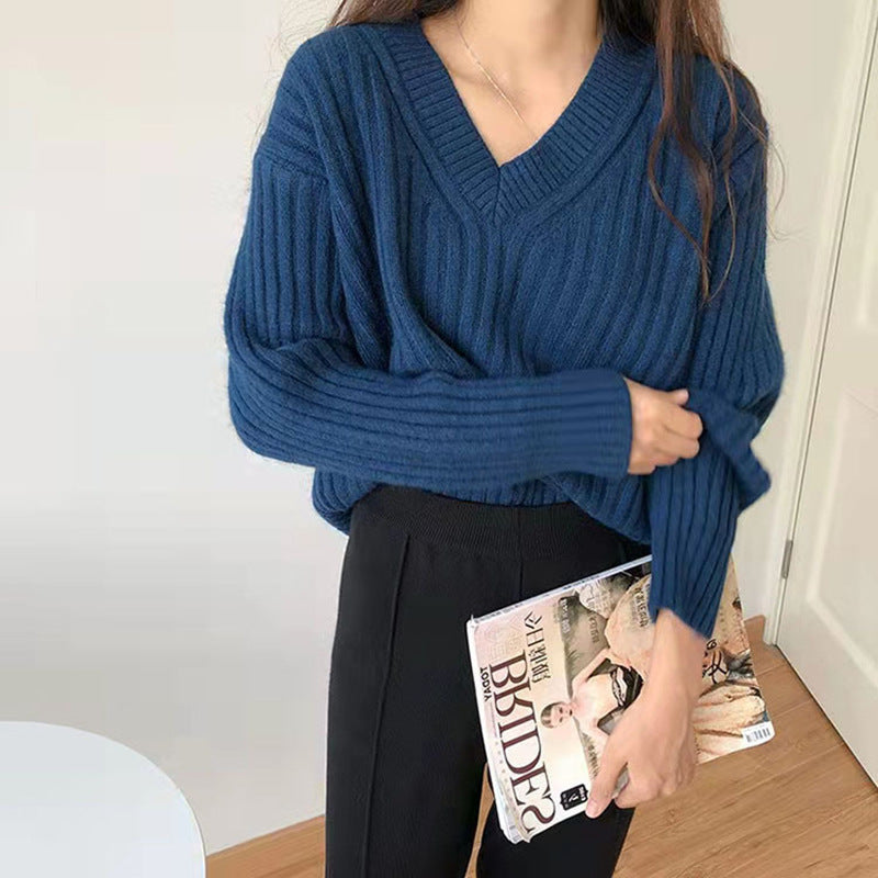 Viscose Knit Sweater V Neck Ribbed Design Streetwave For Women Cozy Chic Pullover
