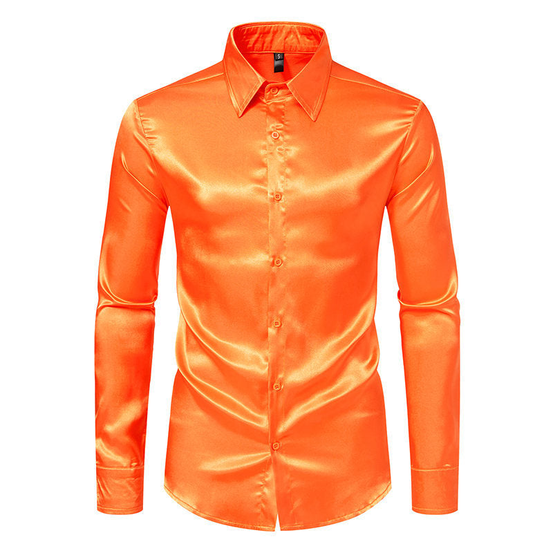 Mens Satin Shirt Street-Wave Shimmer Finish Classic Collar For Formal And Casual Wear Versatile