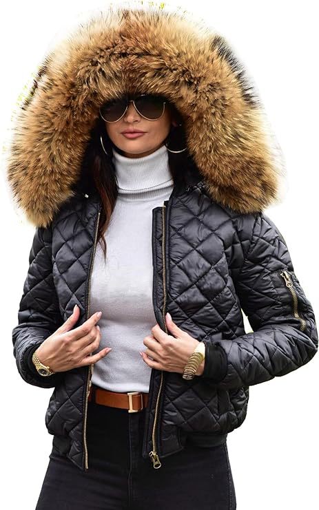 Street Wave Womens Quilted Winter Jacket With Luxurious Fur Collar For Warmth And Style