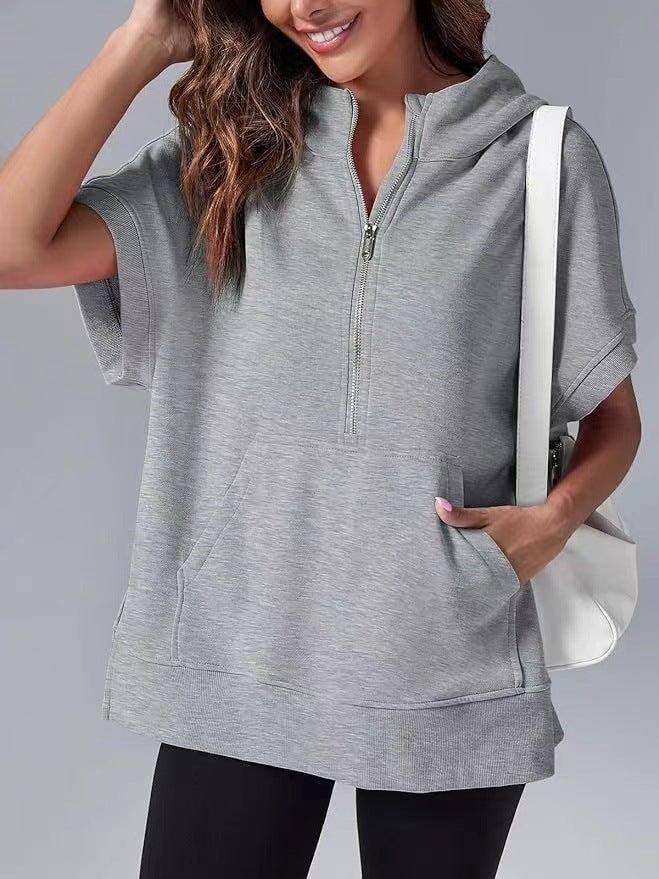 Street-Wave Women's Lightweight Hoodie Half Zip With Front Kangaroo Pocket For Casual Comfort