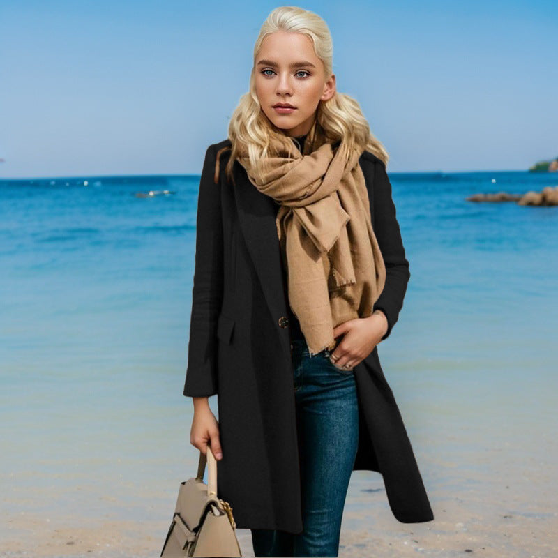 Trench Coat For Women Street Wave Elegant Double Breasted Button Placket Premium Material