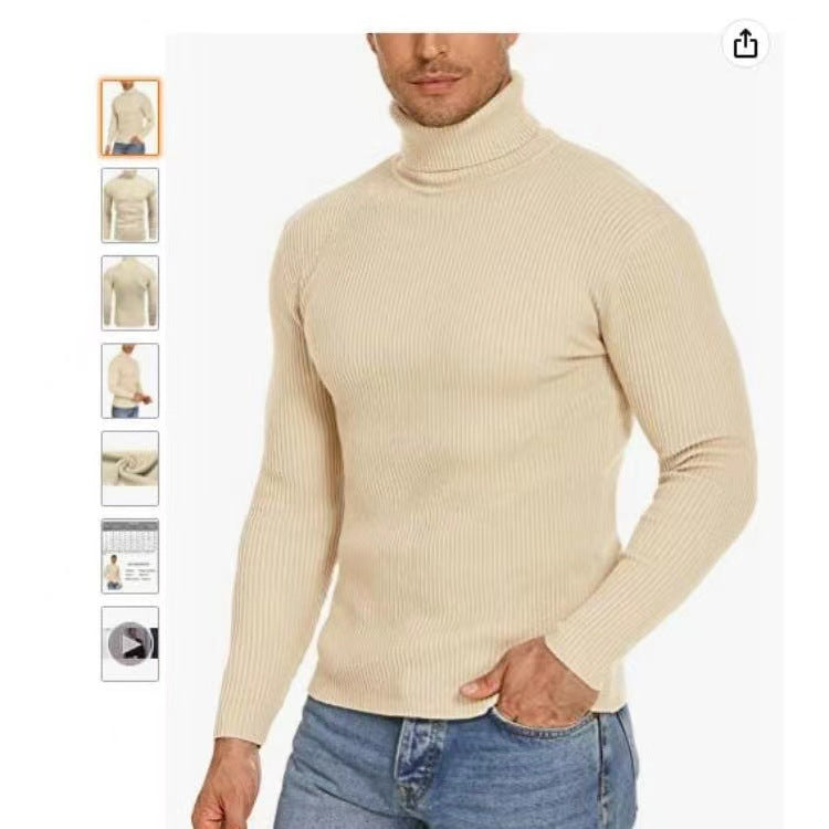 Street-Wave Men's Ribbed Knit Turtleneck Sweater Cozy Warmth Premium Comfort Versatile Wear