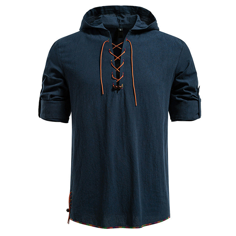 Streetwave Mens Hooded Blouse With Unique Lace Up Front For Modern Casual Streetwear Fans