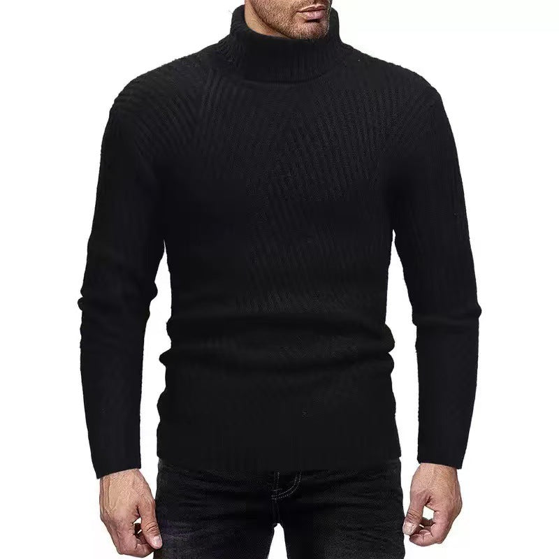 Street-Wave Mens Ribbed Turtleneck Sweater - Cozy Modern Knit for Style Minded Men
