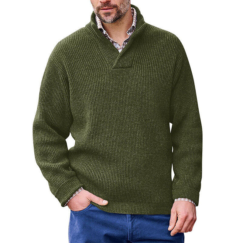Streetwave Mens Knit Pullover With Modern Stand Collar And Fine Rib Texture Warmth And Comfort