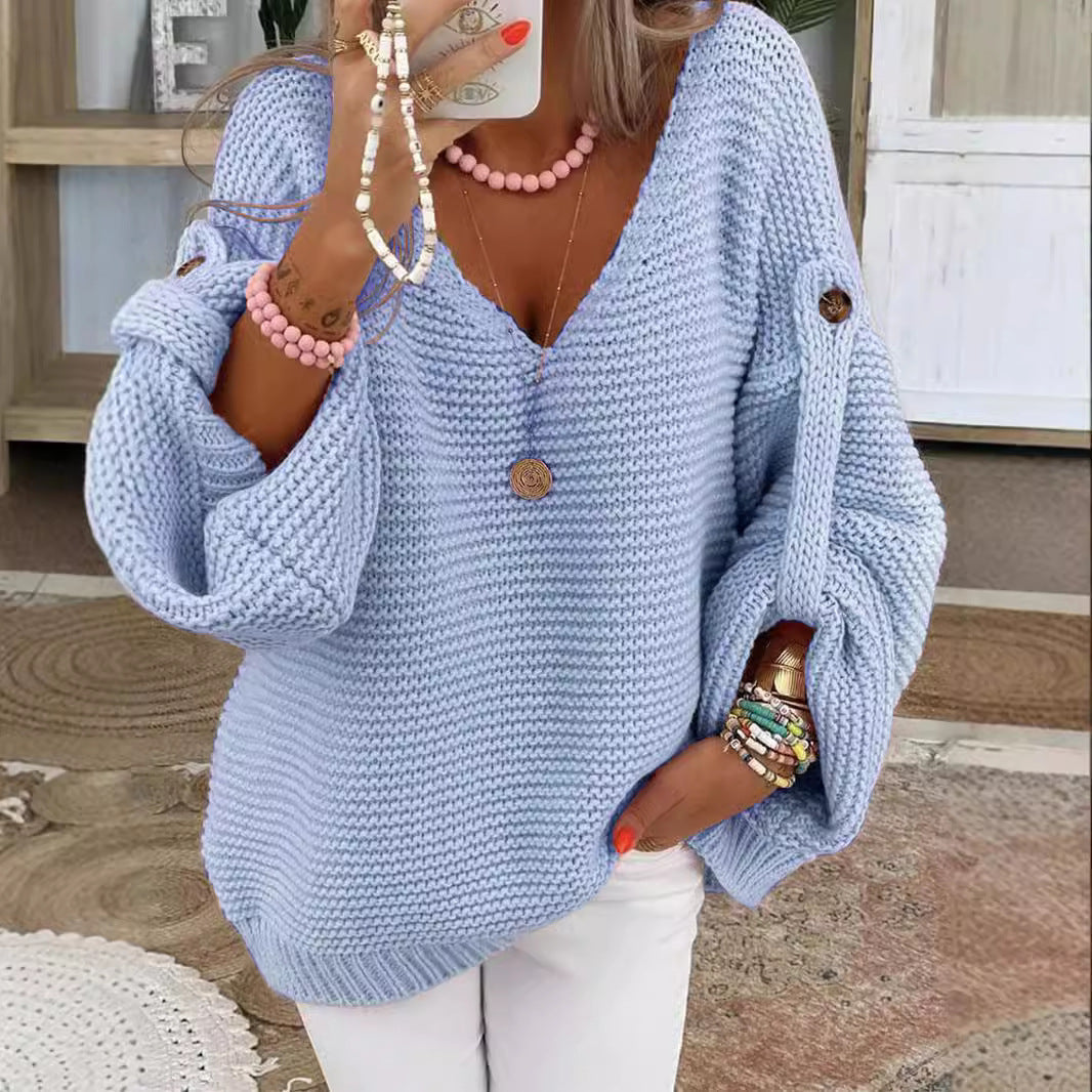 Streetwave Womens Chunky Knit V Neck Sweater Cozy Warmth Soft Wool Relaxed Fit Everyday Essentials