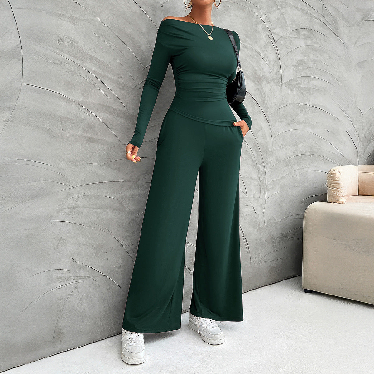 Nordic Flair Women Slim Fit Suit Set High Waisted Wide Leg Pants Street Wave