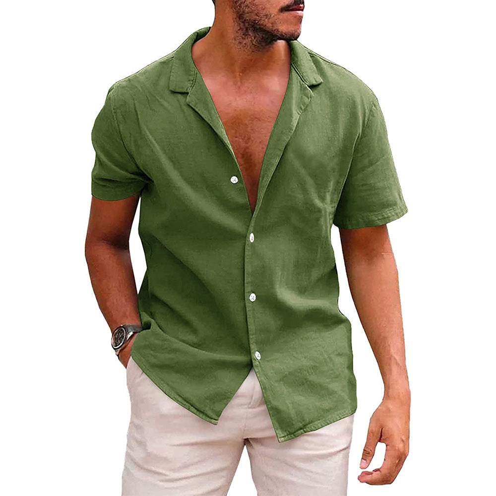 Streetwave Mens Casual Linen Shirt Half Collar Breathable Summer Comfort Short Sleeve Button Front