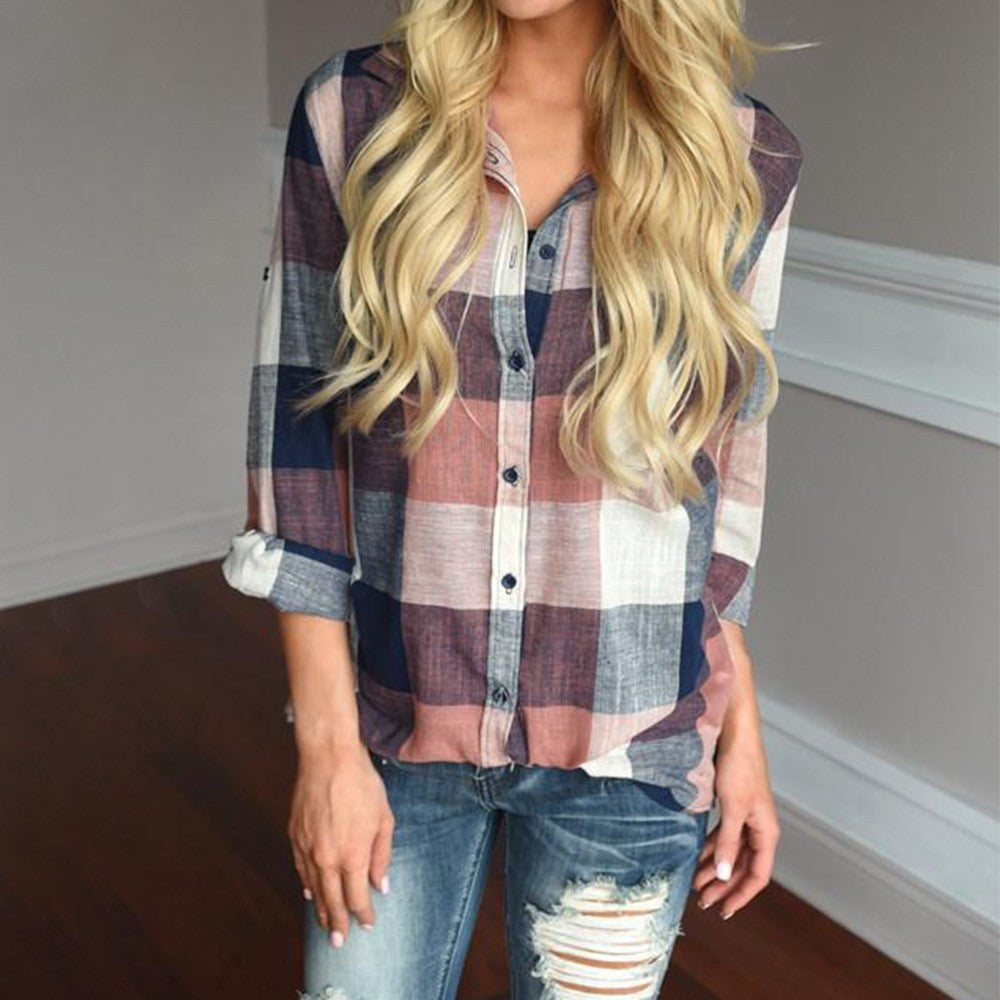 Street-Wave Women's Plaid Button-Down Shirt With Casual Relaxed Fit For Everyday Style