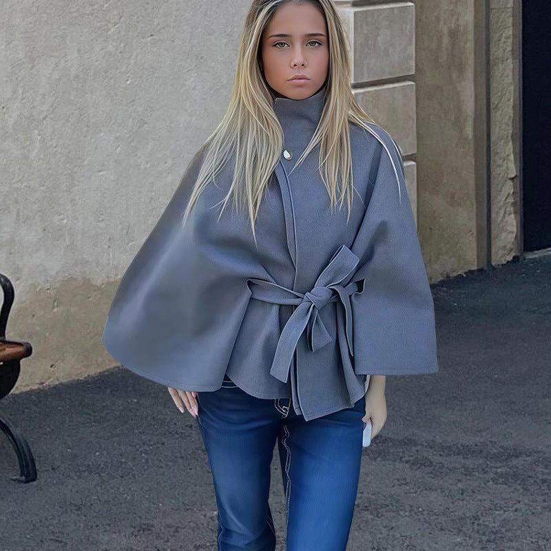 Street-Wave Women Cape Jacket Elegant Versatile Belted Cape Coat For Chic Sophistication