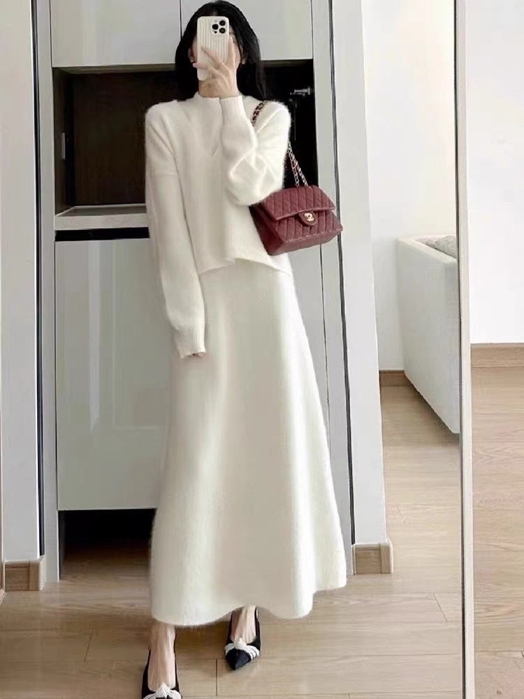 Street-wave Women's Knit Dress With Oversized Top And Elegant Midi Skirt For Modern Women