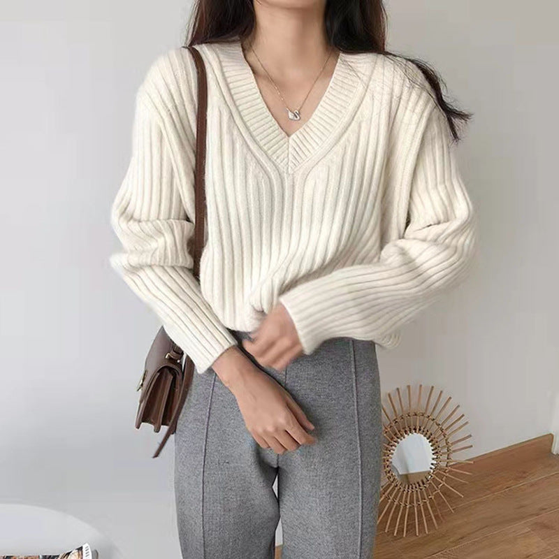 Viscose Knit Sweater V Neck Ribbed Design Streetwave For Women Cozy Chic Pullover