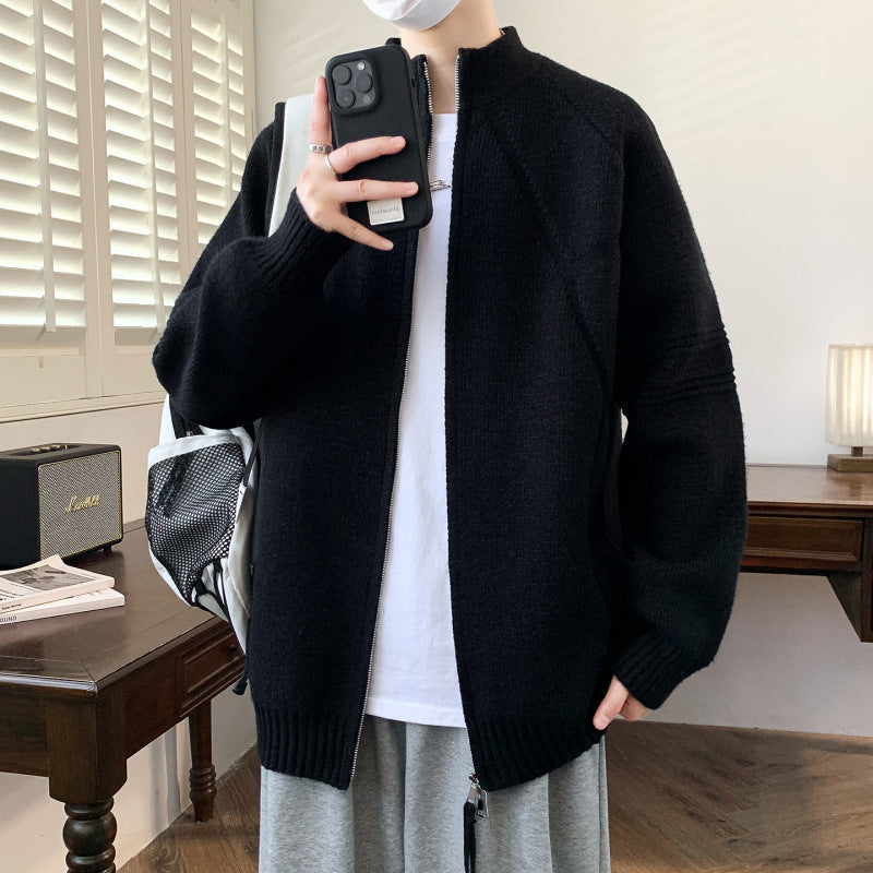 Mens Knit Cardigan With High Collar Zip Streetwave Cozy Warm Modern Everyday Wear For Men
