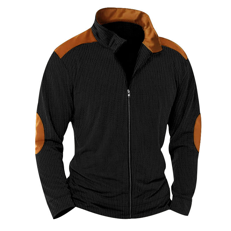 Street-wave Men's Premium Quilted Jacket with High Collar and Shoulder Elbow Appliques for Urban Style