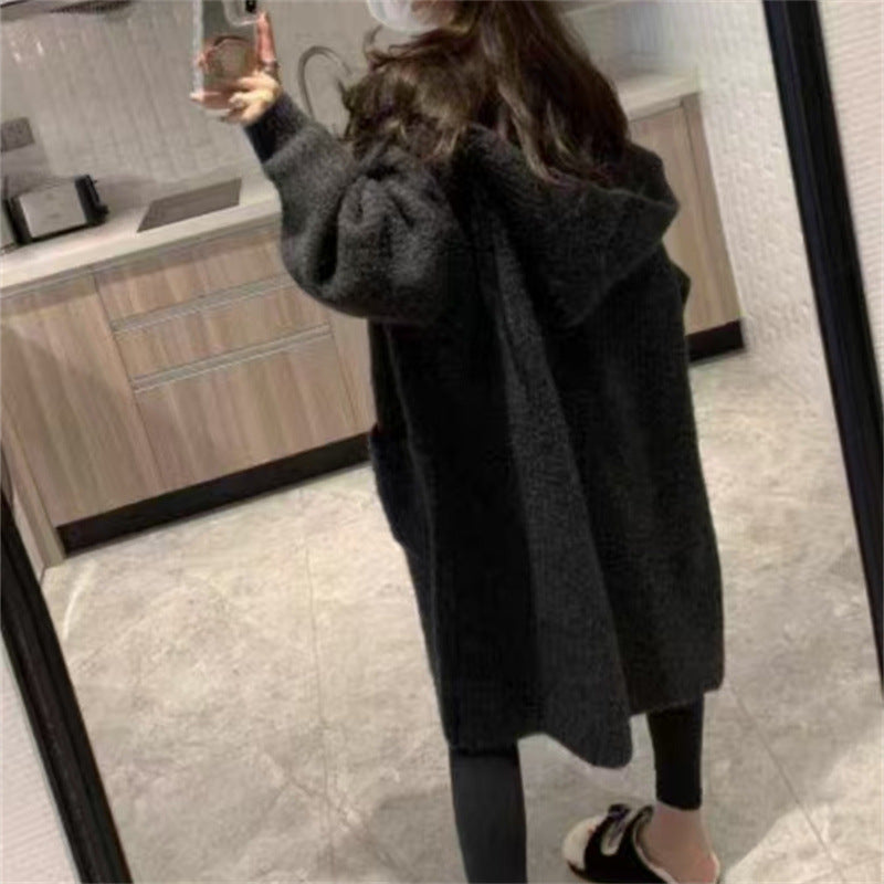 Street-Wave Womens Cozy Long Knit Cardigan With Elegant Rib Texture And Practical Pockets