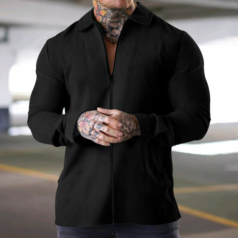 Street-Wave Mens Textured Long Sleeve Shirt Zip Front Closure
