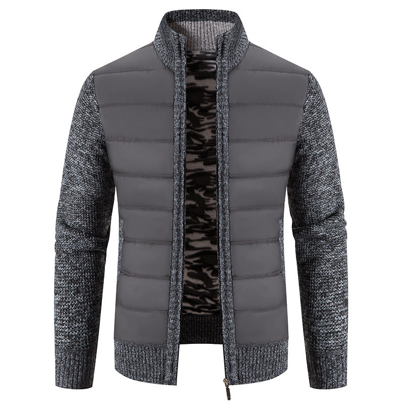 Street-wave Men's Quilted Jacket With Knit Sleeves For Warm Comfort, Modern Urban Style