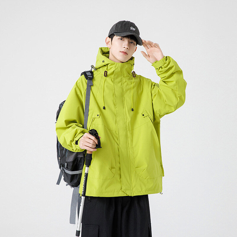 Street-wave Men's Windbreaker Jacket With Adjustable Hood Water Resistant Practical Pockets Urban Explorer Edition