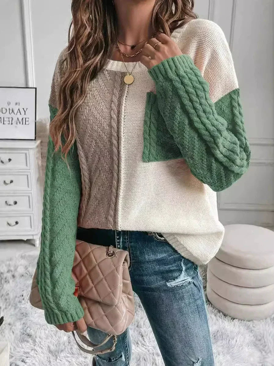 Nordisk-Flair Patchwork Wool Knit Pullover For Women Cozy