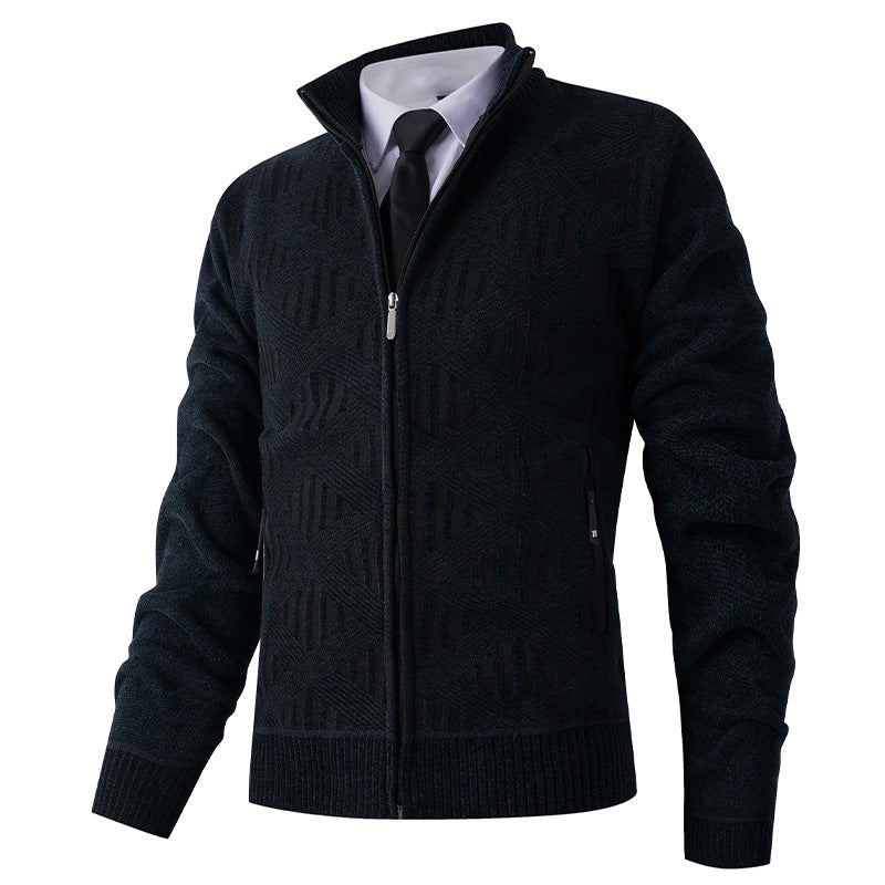 Streetwave Mens Knit Cardigan With Structured Geometric Pattern And Premium Zip Closure