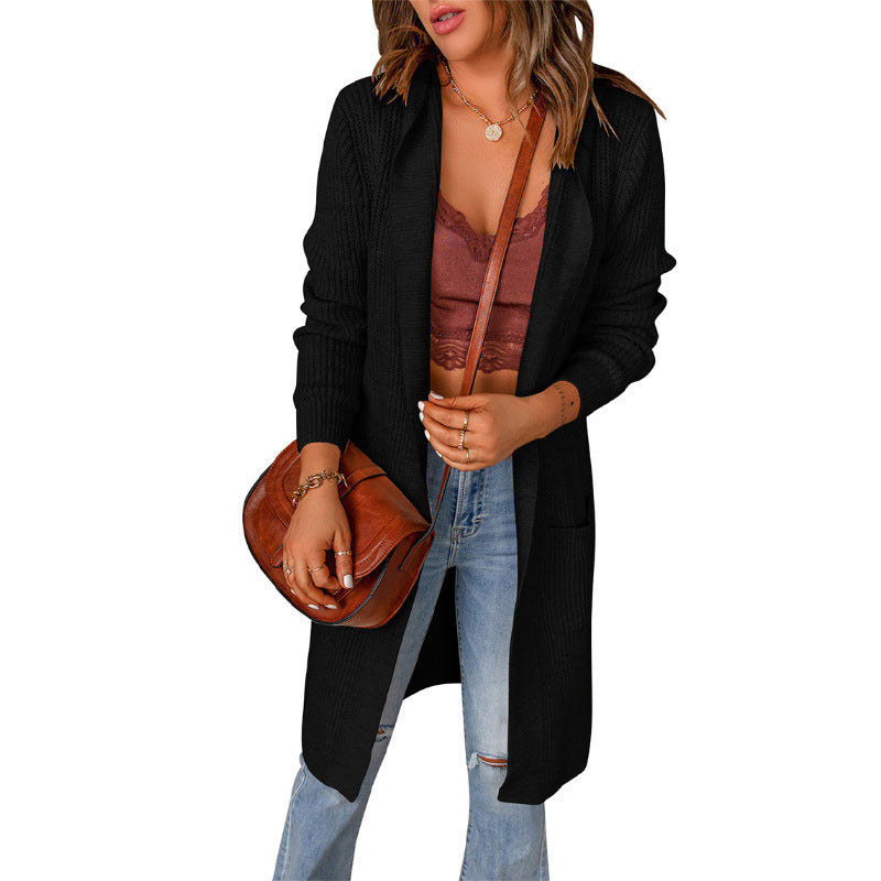 Street Wave Womens Long Cardigan With Open Edges And Pockets For Everyday Comfort