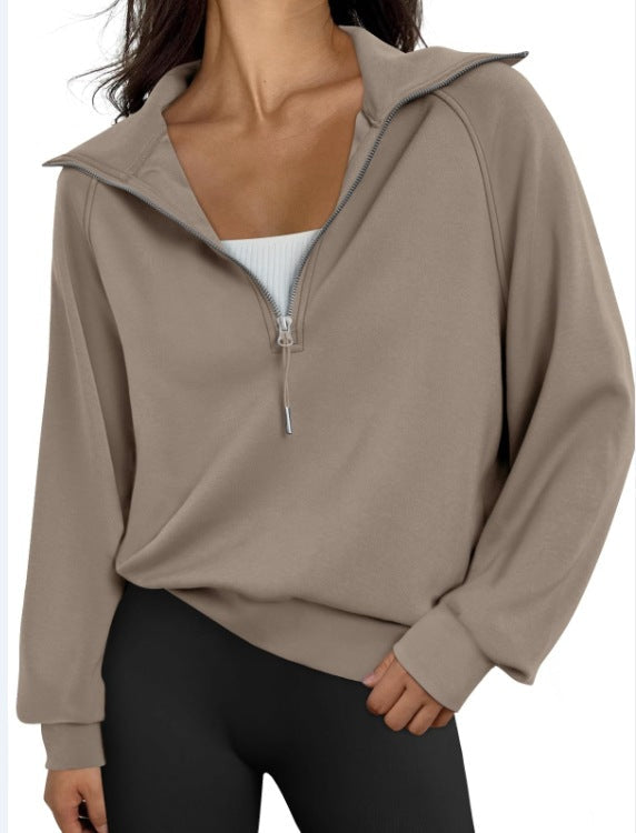 Street-wave Womens High Collar Zip Sweatshirt Cozy Versatile Casual Pullover For Everyday Wear