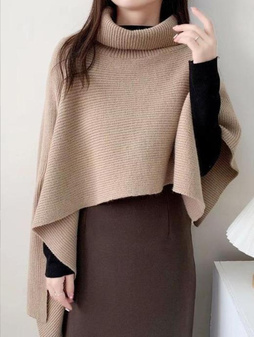 Street-Wave Women Knit Poncho Asymmetrical High Collar Cozy