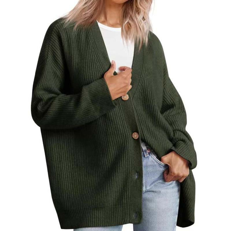 Street-Wave Classic Knit Cardigan For Everyday Women Button Front Cotton-Acrylic Blend Cozy Warmth