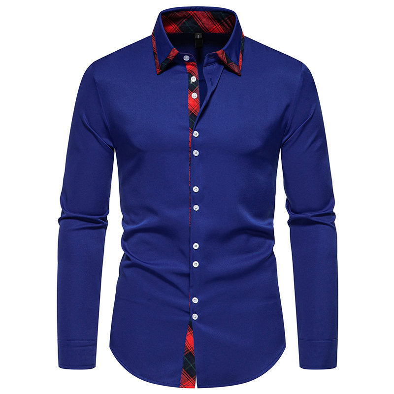 Street-wave Men's Long Sleeve Shirt With Plaid Collar Detail For Office And Casual Wear