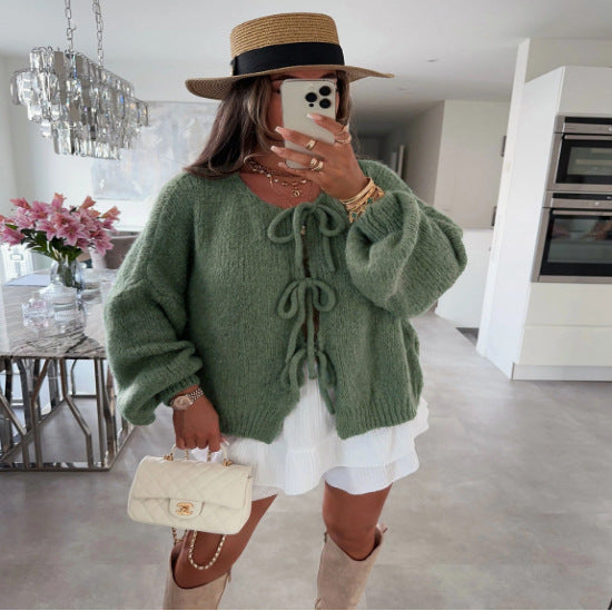 Streetwave Women Cozy Knit Cardigan With Decorative Ties For Warm Everyday Comfort And Effortless Style
