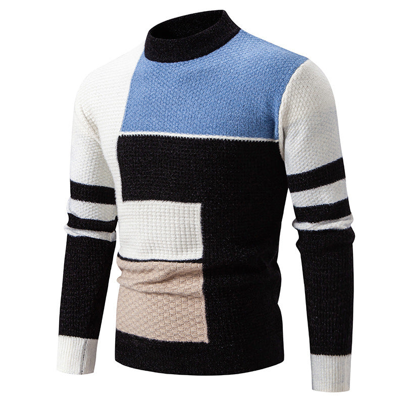 Mens Color Block Knit Sweater Streetwave Soft Structured Patchwork Pullover For Modern Men