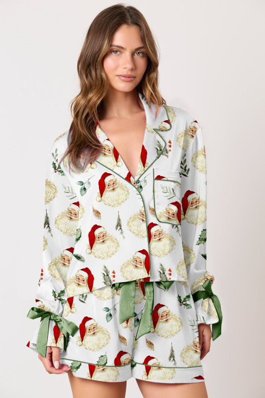 Street-wave Women's Christmas Pajama Set with Festive Motif and Ruffle Details For Cozy Comfort