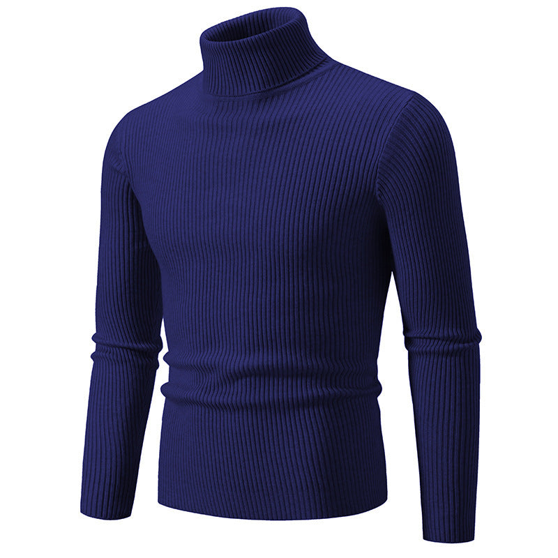 Street-Wave Men's Fine Ribbed Turtleneck Sweater Durable Knit for Warmth on Cool Days