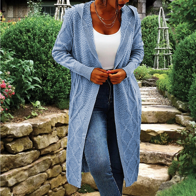 Street-Wave Women's Hooded Knit Cardigan With Luxurious Cable Knit Cozy Everyday Outerwear
