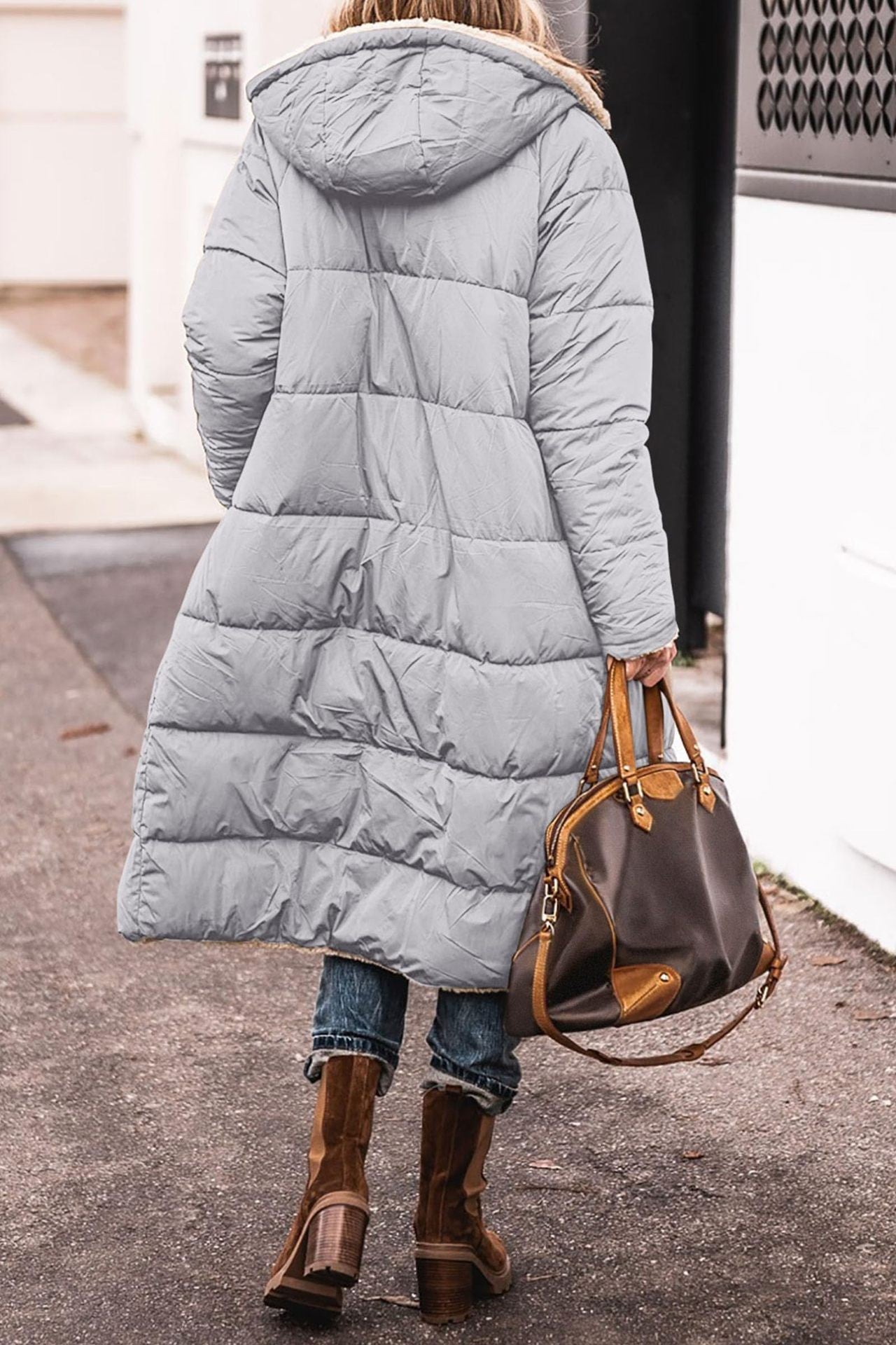 Streetwave Womens Oversized Winter Coat With Hood Sherpa Lining And Side Pockets