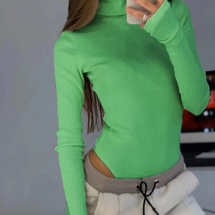Street Wave Women's High Neck Long Sleeve Top With Cut-Out Details For Modern Everyday