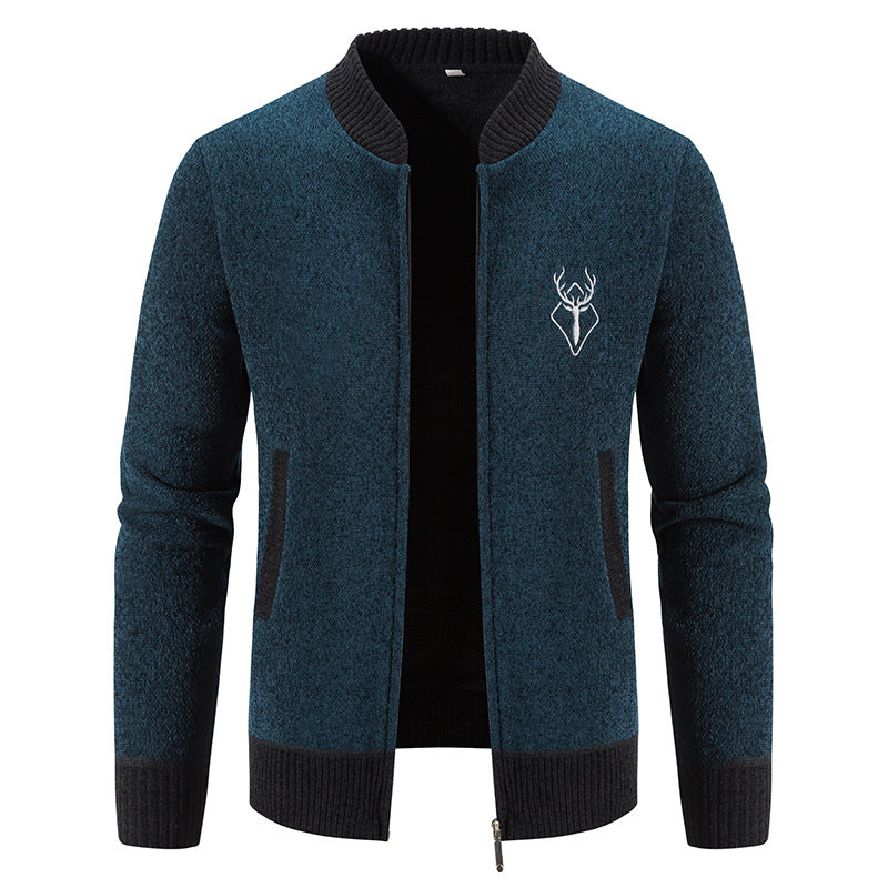Street-wave Men's Knit Jacket With Zipper And High Collar Modern Cozy Versatile Outfit