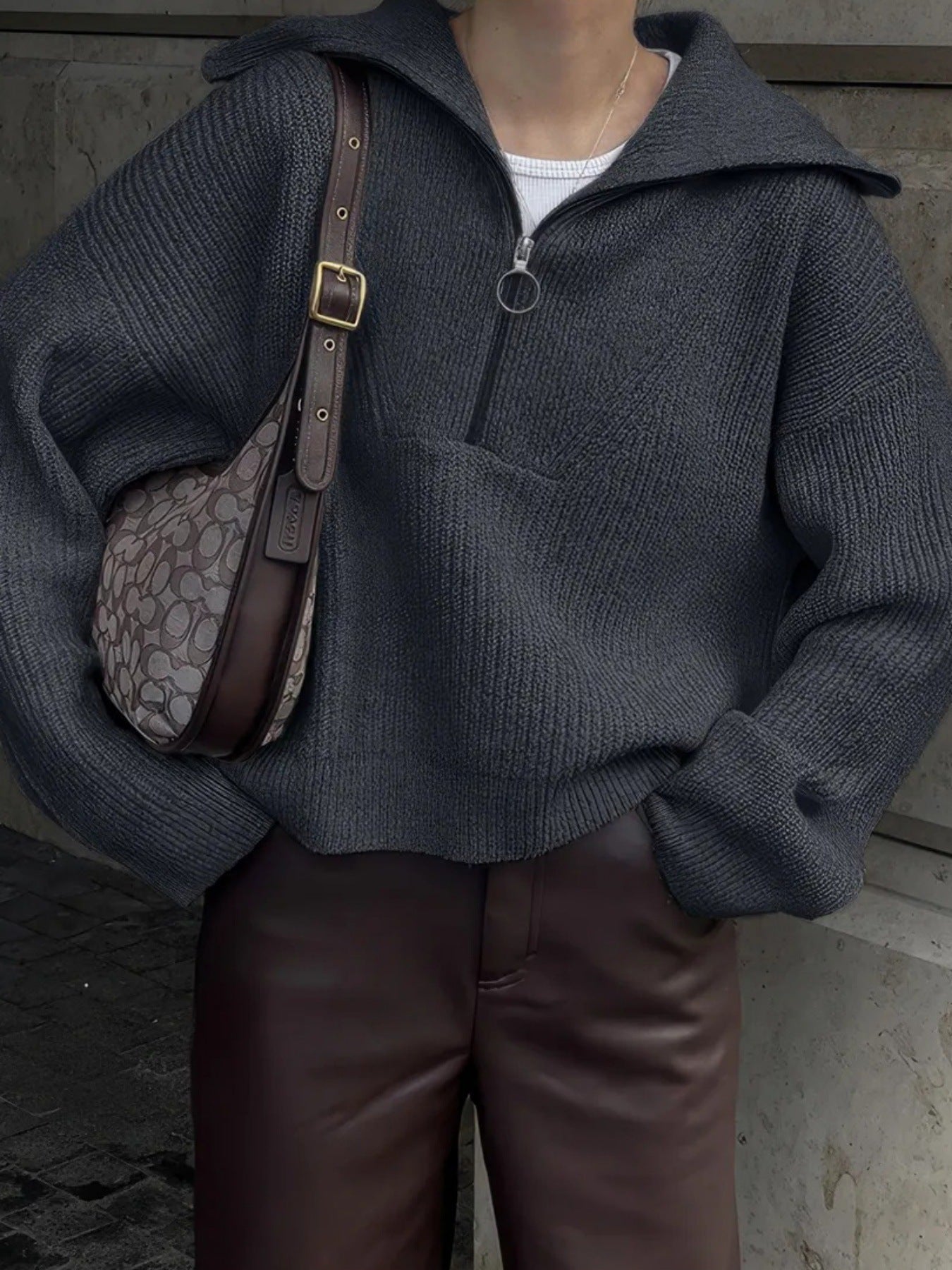 Streetwave Womens Zip Knit Pullover With Relaxed Fit For Cozy Warmth And Style Everyday