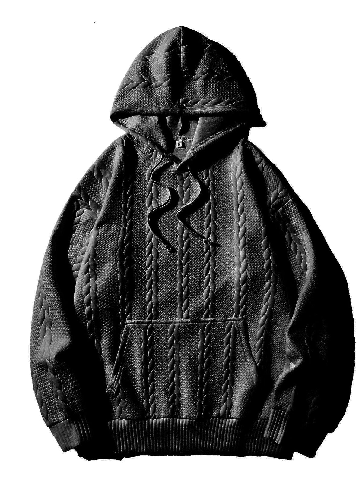 Streetwave Mens Cable Knit Hoodie With Structured Pattern For Warm Cozy Comfort