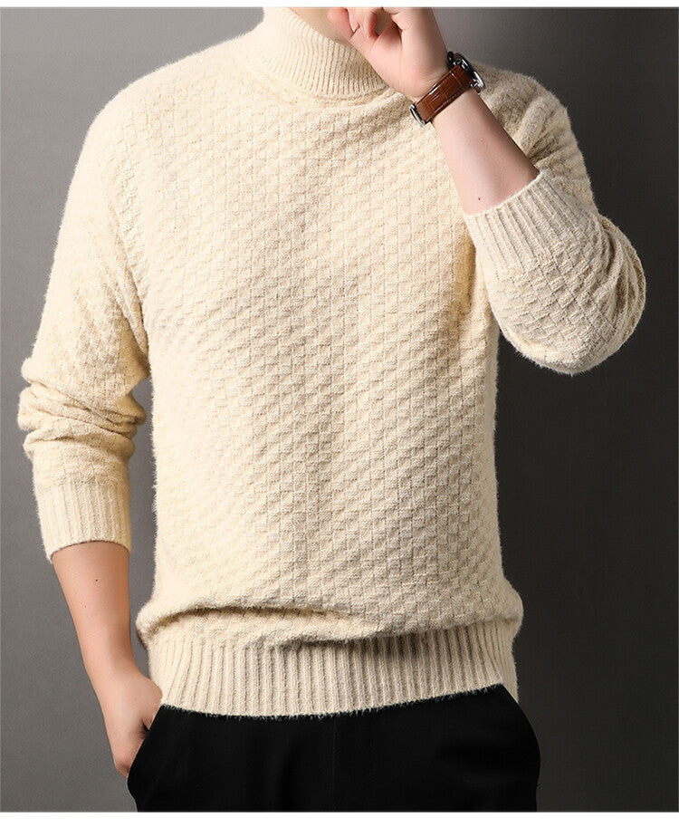 Street-Wave Men's High Collar Knit Pullover With Textured Design For Warm Comfort