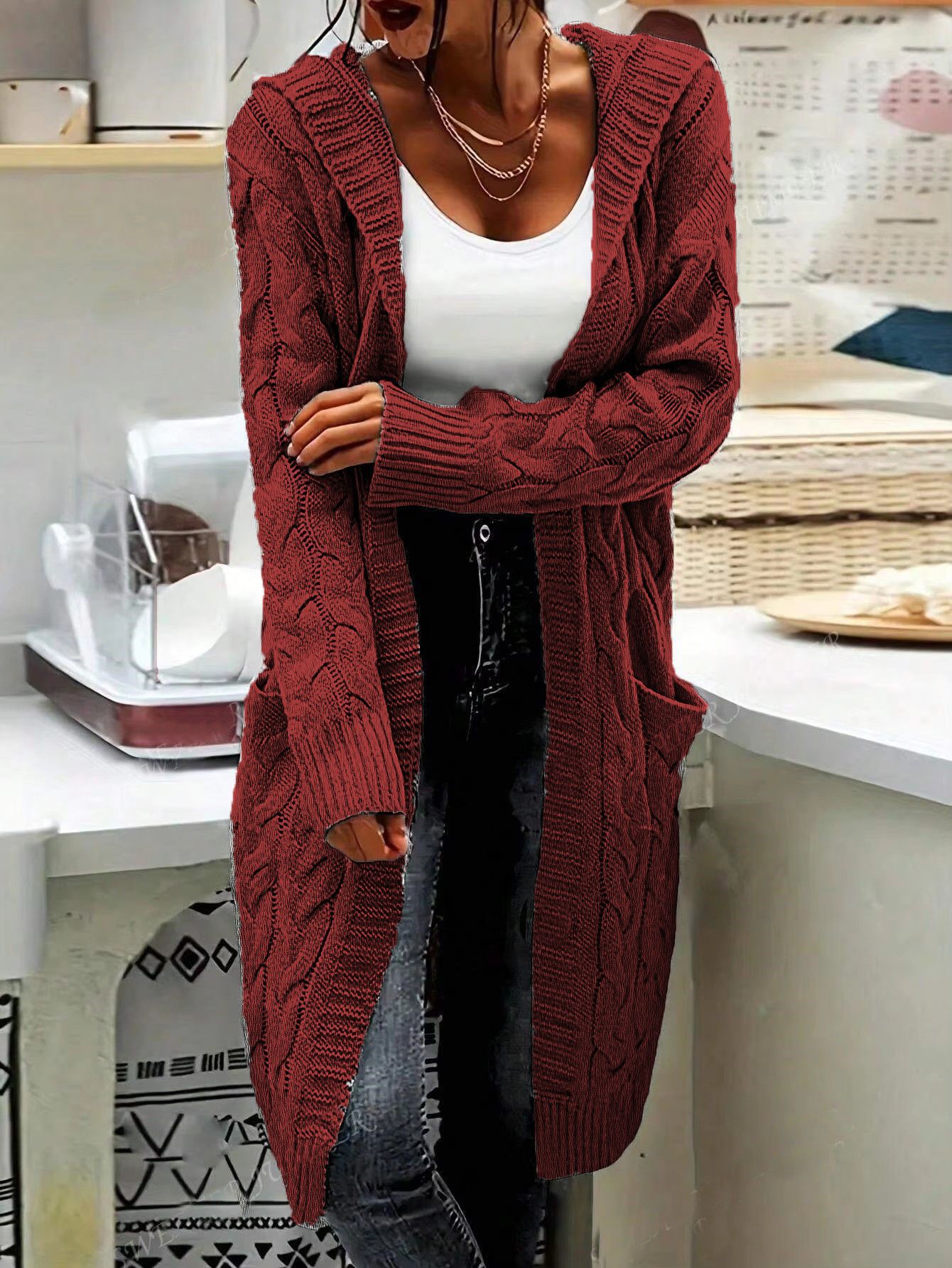 Street-Wave Cozy Women's Cable Knit Cardigan With Pockets In Relaxed Long Fit All Sizes