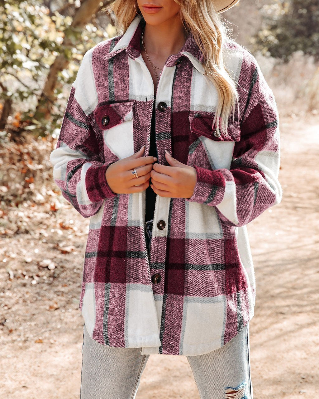 Street Wave Women Plaid Flannel Jacket With Chest Pockets Cozy Versatile Transitional Outerwear