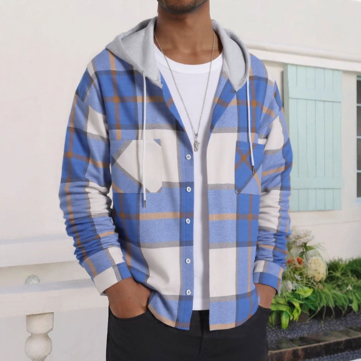 Street-Wave Men's Plaid Flannel Jacket With Hoodie And Practical Pockets Cozy Versatile Everyday Wear
