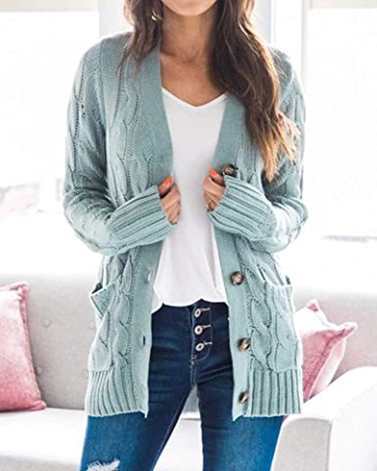 Streetwave Women's Chunky Knit Cardigan With Cable Pattern And Pockets Cozy Everyday Essential