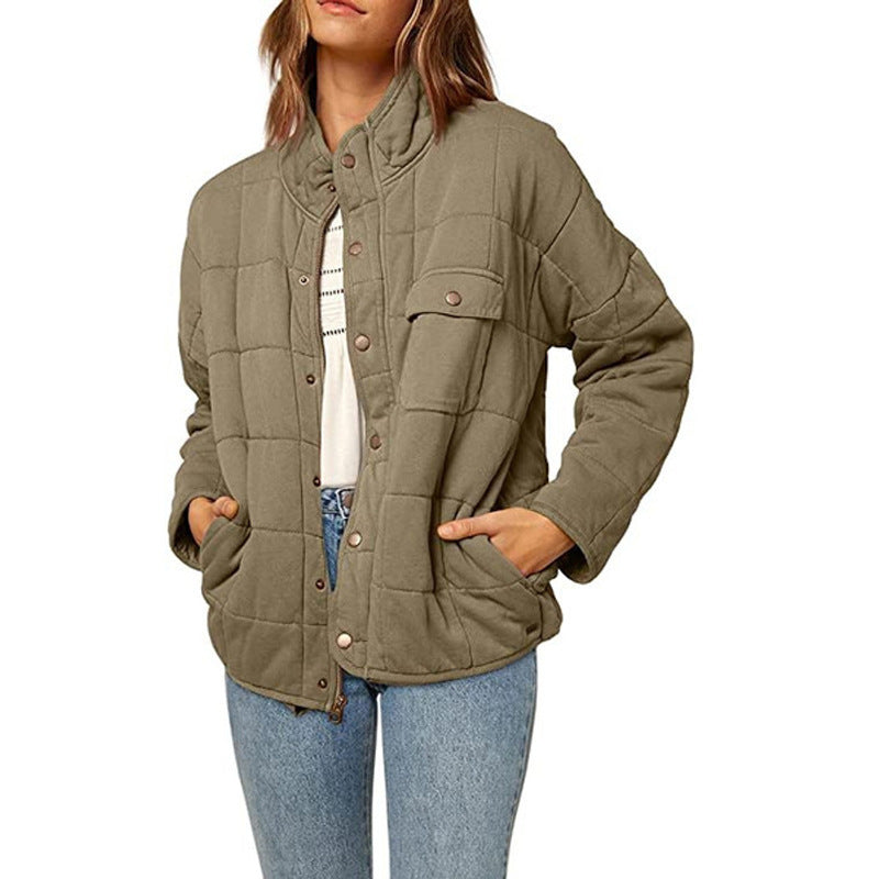 Womens Quilted Jacket Streetwave With Decorative Button Warm Cozy Outerwear For Everyday Comfort