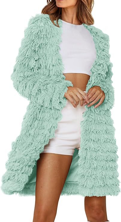 Street-Wave Women Long Fringe Coat With Soft Fluffy Texture For Chic Winter Style